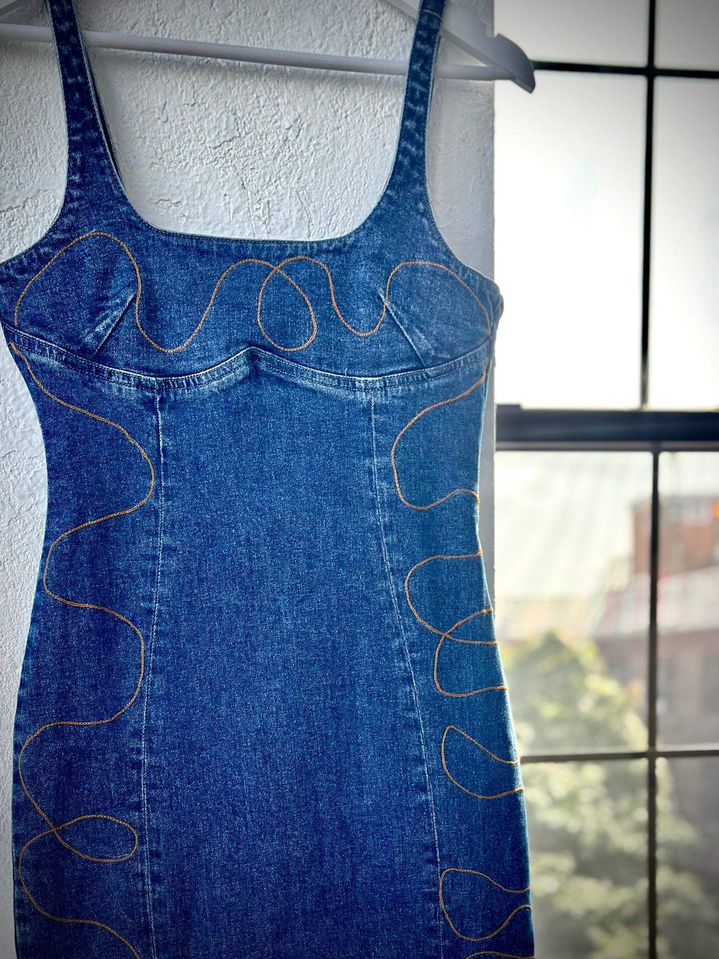 Scribble Blue Jean Embroidered Dress