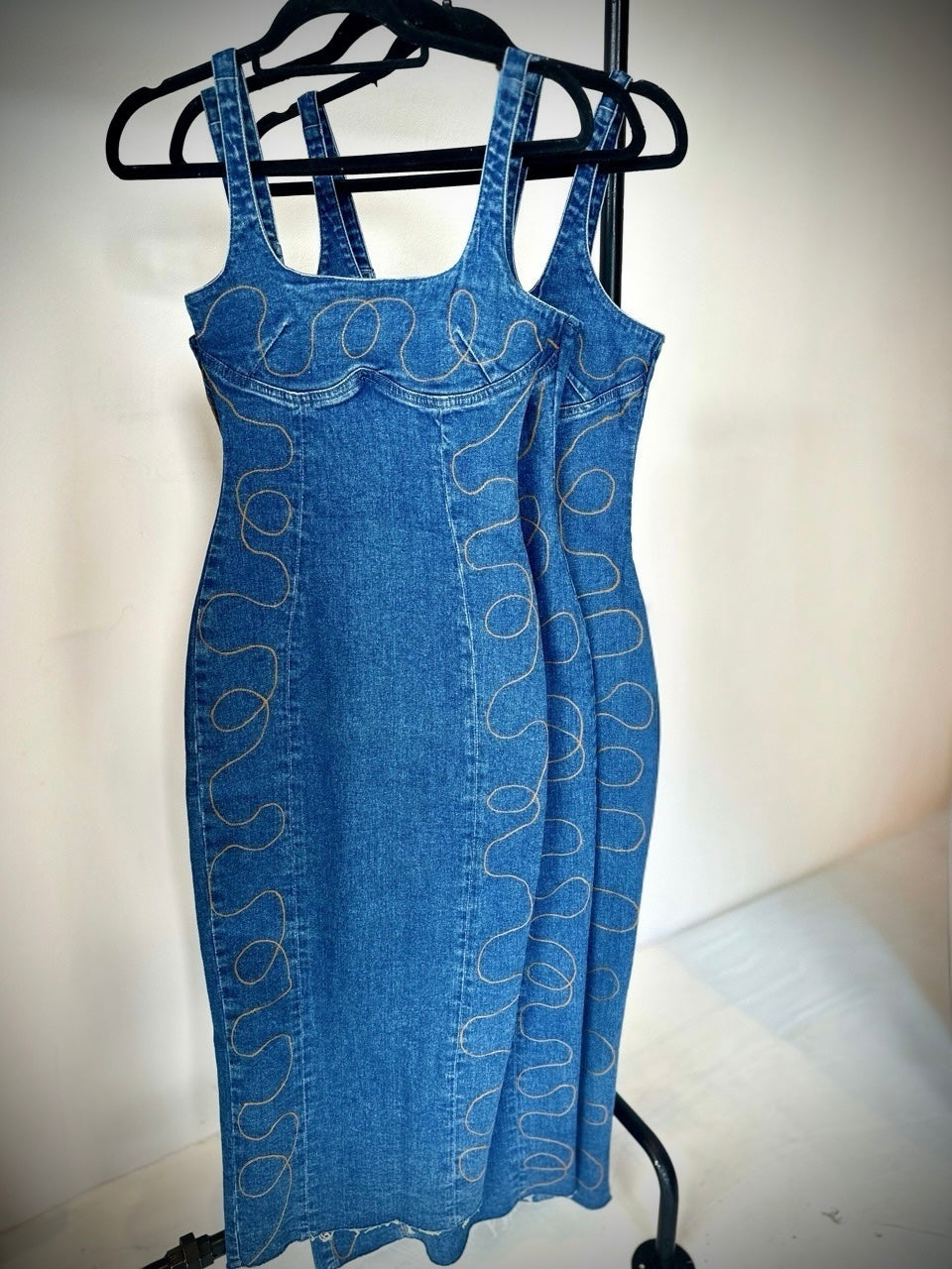 Scribble Blue Jean Embroidered Dress