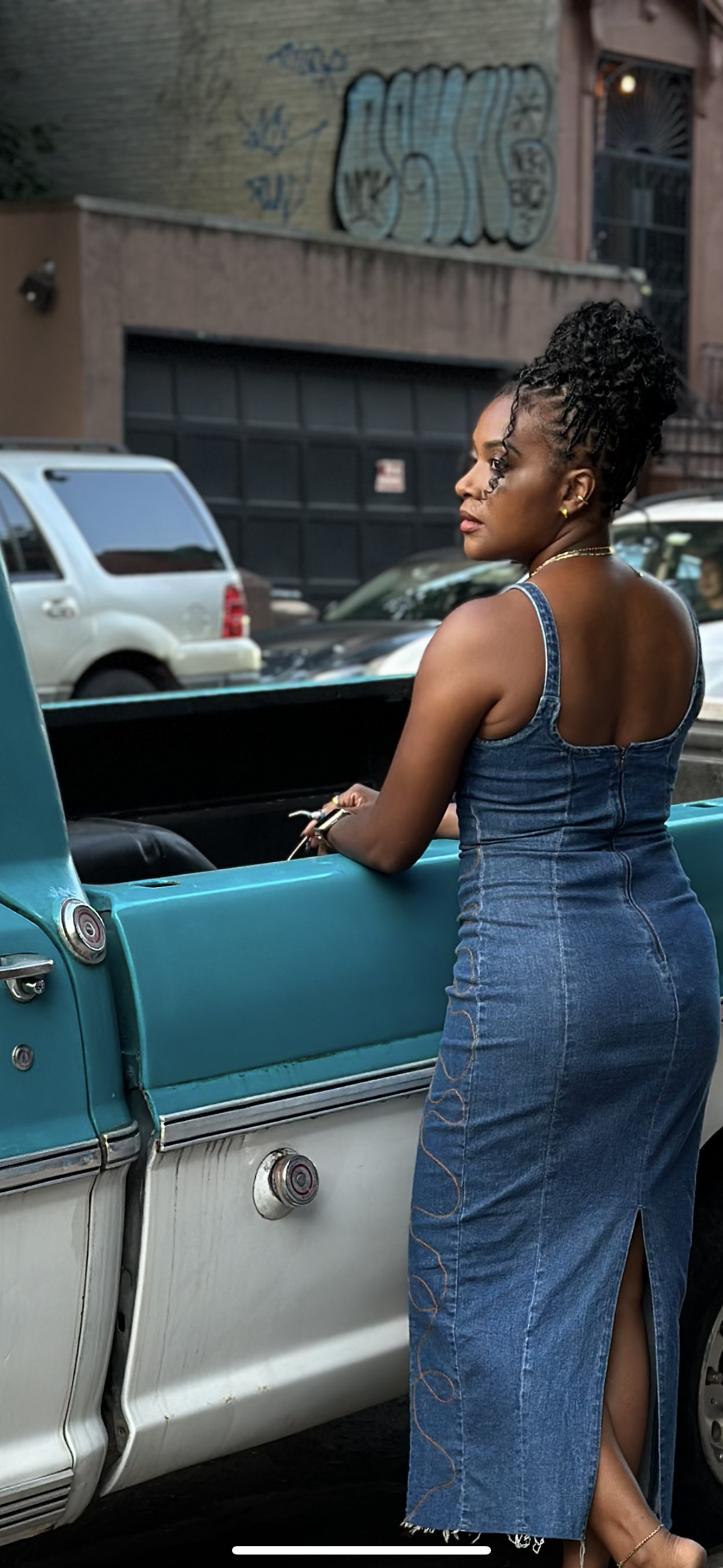 Scribble Blue Jean Embroidered Dress