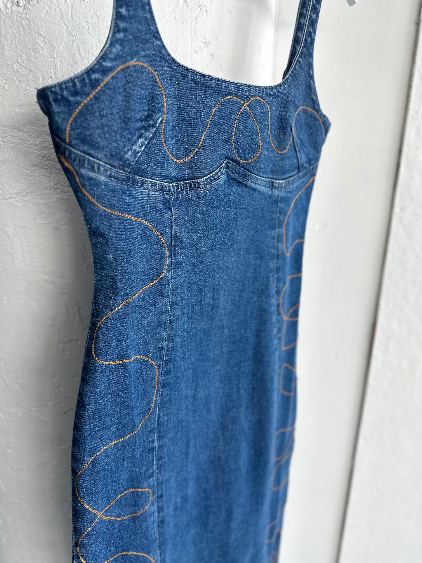 Scribble Blue Jean Embroidered Dress
