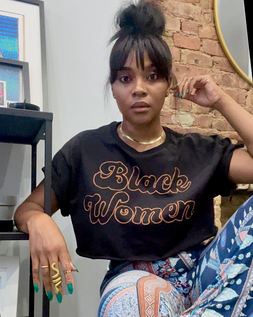 The Black woman Hand Embroidered T-shirt, Black Female, Black selling Culture