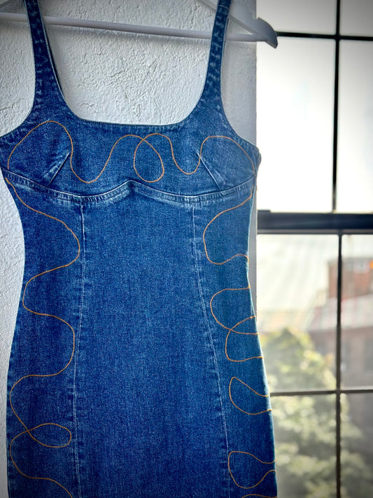 Scribble Blue Jean Embroidered Dress