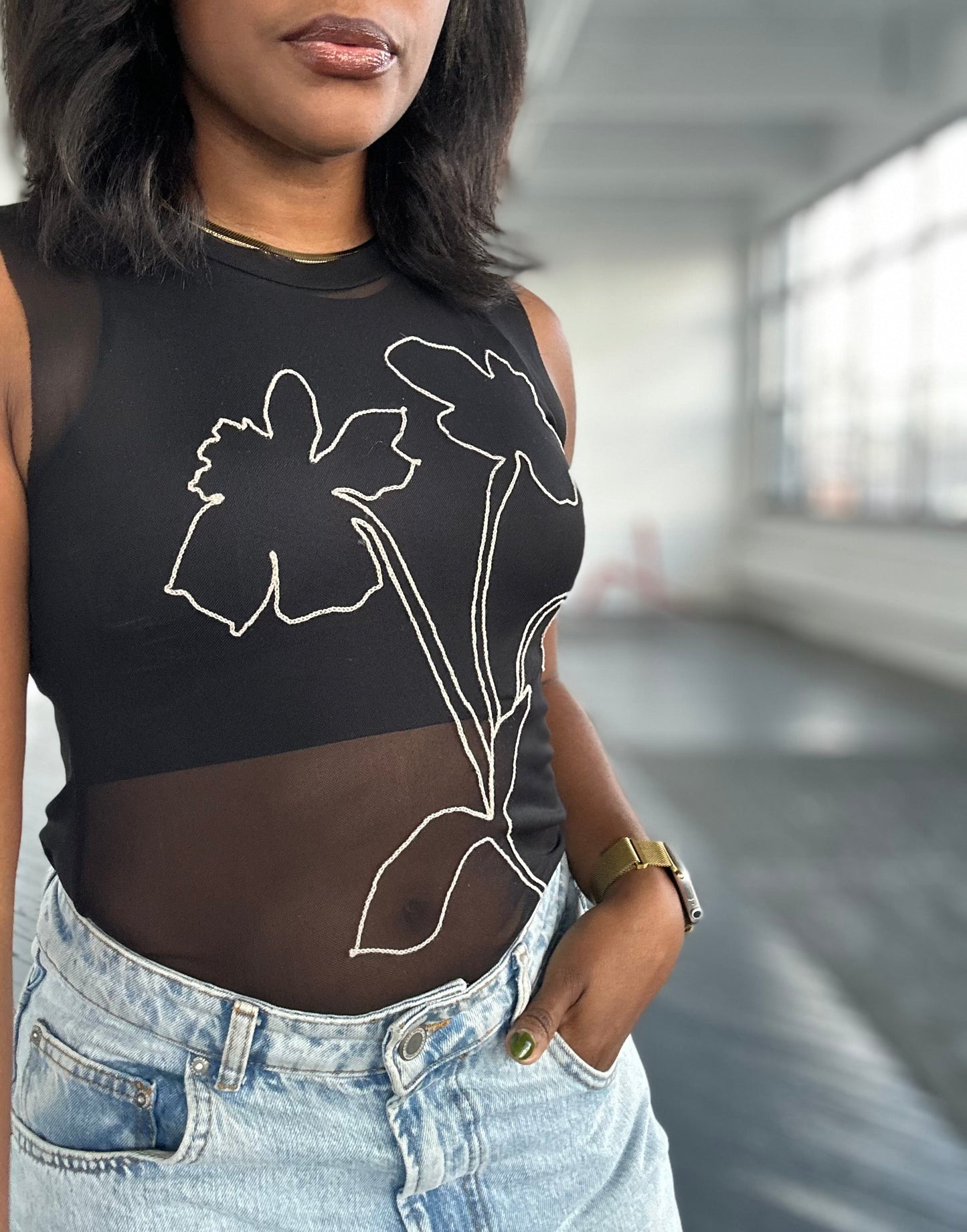 Floral Sheer Mesh Top