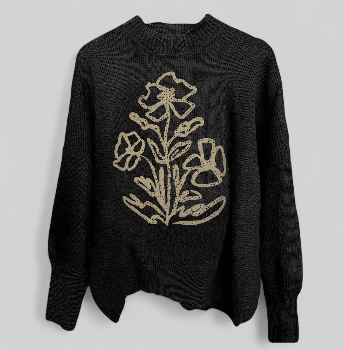 Boho Floral Embroidered Knit Sweater