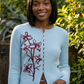 Sky Blue Floral Embroidered Knit Button-Up Top