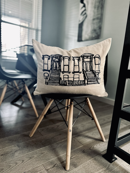The Brownstones, 16x20 Embroidered Lumbar Pillow