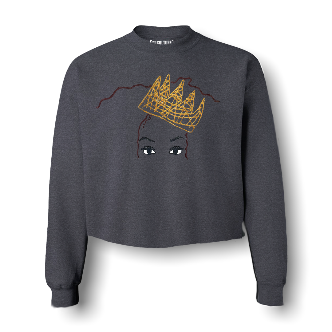 Queenin' Embroidered Crop Sweatshirt
