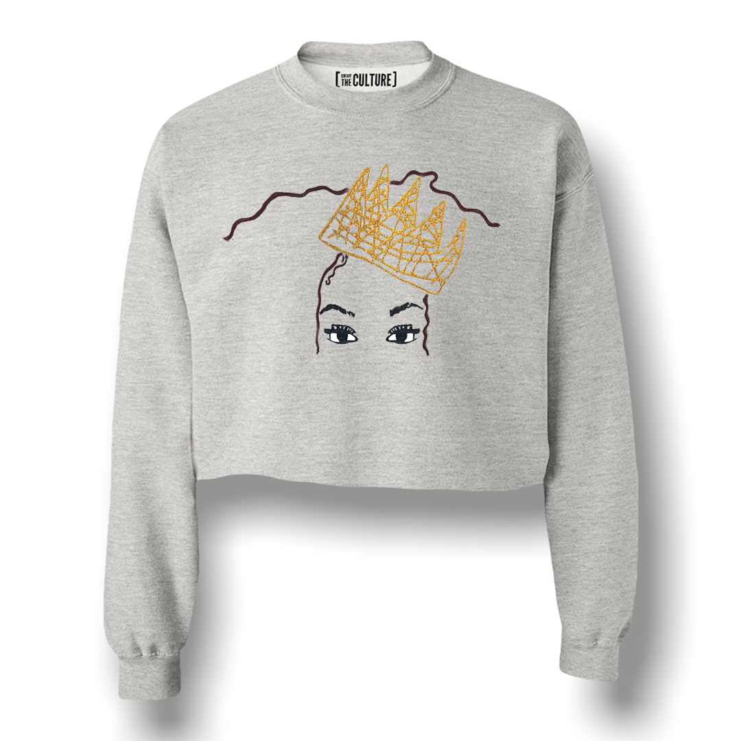 Queenin' Embroidered Crop Sweatshirt