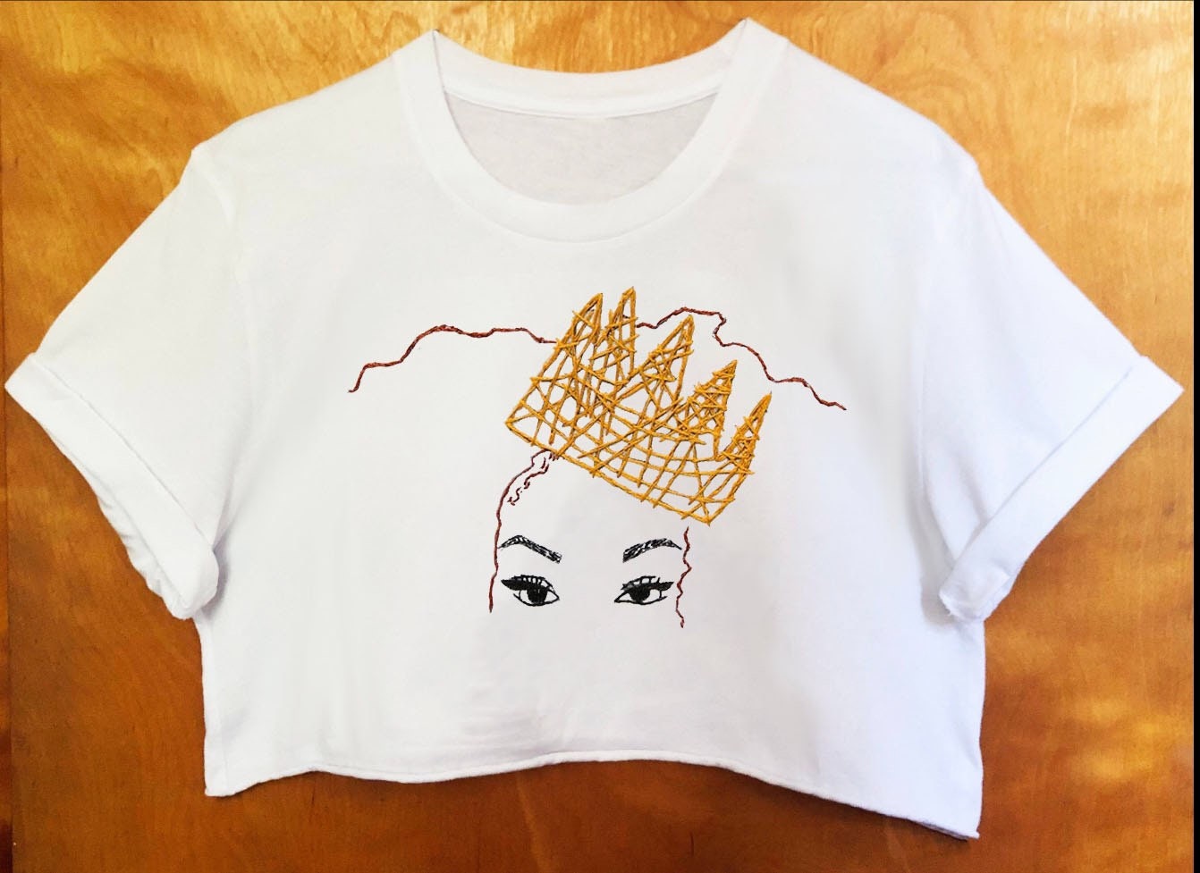 Queenin’ Hand Embroidered T-shirt, Black Female, Black Culture