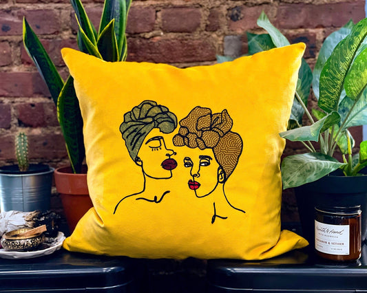 Sisterhood, Hand Embroidered 18x18 Velvet Pillow